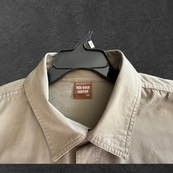 Red Rock Canyon Men's Big & Tall Thick Khaki Tan Cotton Denim Button Down Shirt - Picture 5 of 8